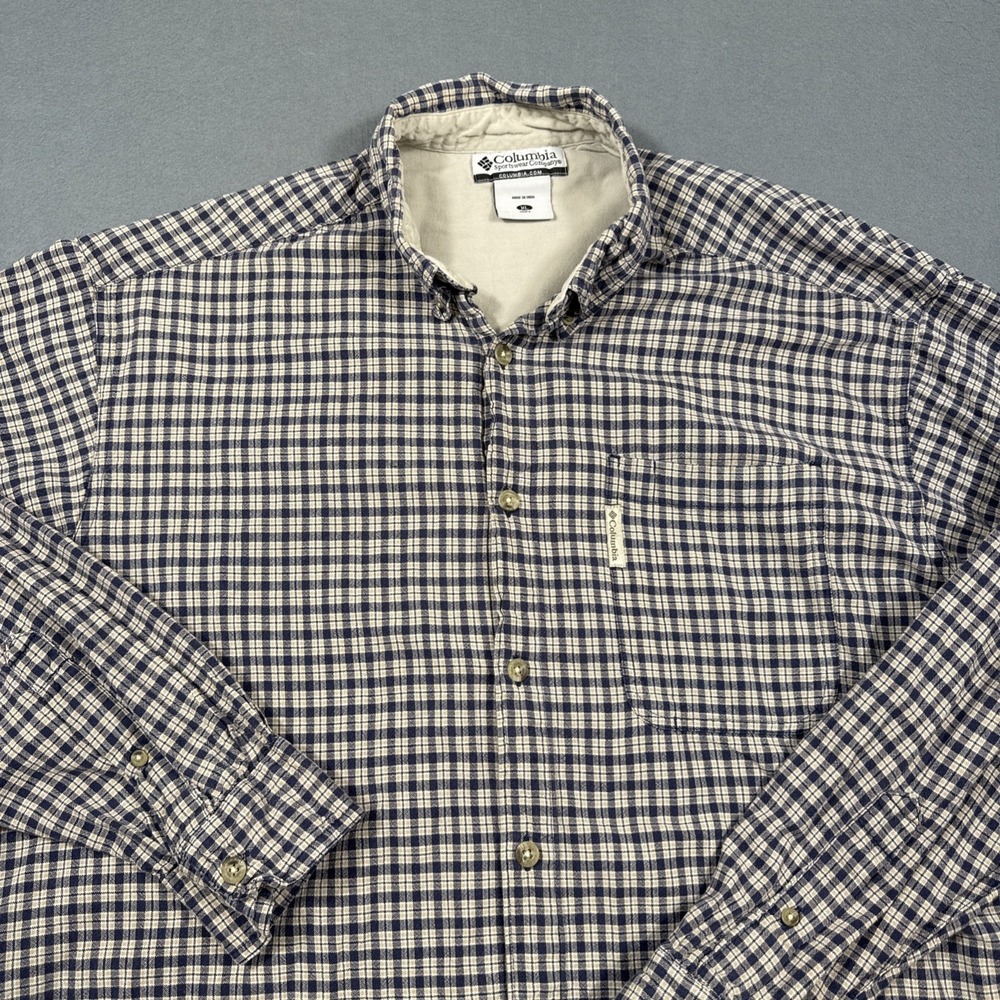 Columbia Shirt Mens XL Long Sleeve Twill Button Up BLUE Plaid Pockets